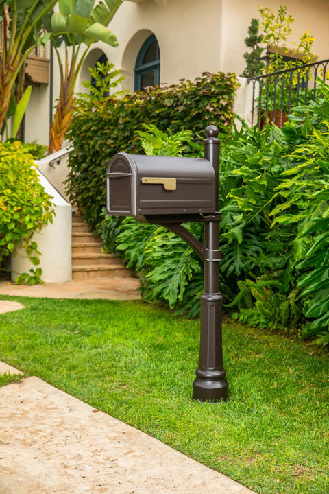 Mapleton Heavy Duty Steel Post Mounted Mailbox For Outdoor Use In Rubbed Bronze Finish, Large Curbside Metal Mailbox With Magnetic Latch