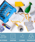 Neptune Blue Collapsible Milk Crate 3 Pack 25L shown with cleaning supplies for multipurpose organization