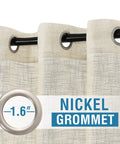 Close-up of Cozy Natural Linen Blend Curtains For Living Room With Burlap Texture And Light Filtering Nickel Grommet Two Panel Set