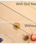 Comparison of deck with and without Heavy Duty Round Grill Mat For Deck, Patio And Garage; prevents grease and charcoal stains.