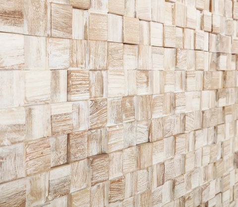 Reclaimed Wood 3D Wall Panels Kit 10 Handcrafted Planks showcasing natural wood grain and white square finish detail.