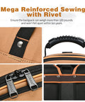Heavy Duty Tool Backpack With Combo Lock And Dual Canvas Pouches Built Like A Tank For Electricians And Contractors Kicking It High On The Daily Grind In Brown, showing reinforced sewing with rivet details.