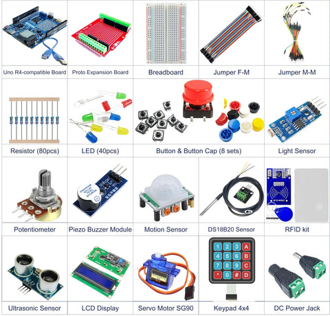 STEM V4 IoT Starter Kit Compatible With Arduino Uno R4 WiFi Includes STEM Board Sensors Display Modules Breadboard and more