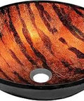 Mimetica Glass Vessel Bathroom Sink Round Hand Painted Brown Camouflage, Above Counter Mount, Tempered Glass With Scratch and Stain Resistant Interior