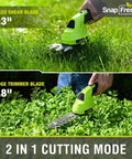 2 In 1 Cordless Hedge Trimmer And Grass Shears for garden yard and lawn, handheld with 3.3" grass and 4.8" hedge blades