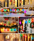 Two Pack Jumbo C9 Christmas Pathway Lights For Outdoor Decor, 17 Feet Total With Ten Multicolor LED Bulbs, Stakes Included