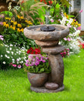 Solar Fountain For Bird Bath And Planter, Freestanding Rock Waterfall With LED Lights for Garden Patio and Yard