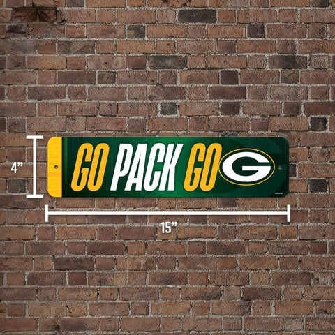 Premium Green Bay Packers Metal Street Sign Wall Art featuring bold team graphics, 4x15 inches, ideal for decor in man caves.