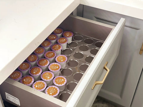 Two Pack 35 Slot Flat Coffee Pod Organizer Tray In Clear Acrylic For Countertop Or Drawer Keeps K Cup Pods Neatly Sorted And Grab And Go Ready In Office Or Kitchen With A Modern Clear Design