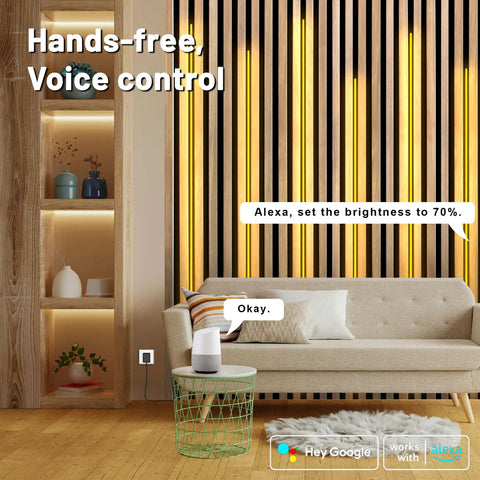 WiFi LED Strip Lights for Wood Slat Wall Panels and Acoustic Panels, 6 Rolls of 6.56ft Each, 3000K Dimmable, Alexa compatible setup