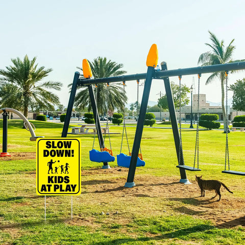 3 Pack Slow Down Kids At Play Signs 14.2 By 11 Inches Double Sided Weatherproof Yard Street Safety Sign Yellow High Visibility