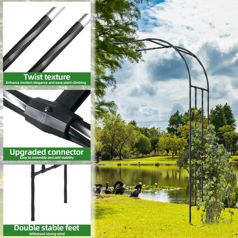 Half Garden Arch Trellis For Climbing Plants Outdoor Metal Garden Arbor Built Tough For Patio Or Backyard Large Black Archway Decoration Measuring 23.6 Inches Wide By 94.5 Inches Tall Easy Setup And Stable Support