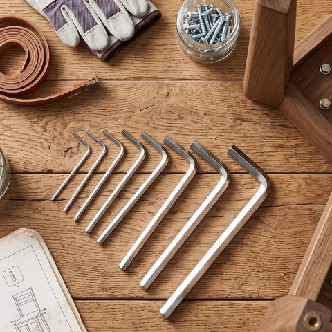 Heavy Duty Cr V Steel Hex Key Wrench Set With Chamfered Tips For Furniture Assembly And Workshop Maintenance Long Short Arm Metric Bits on wood