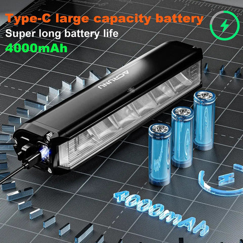 Ultra Bright USB Rechargeable Bike Light With 1400 Lumens, Waterproof Bicycle Headlight next to 4000mAh batteries