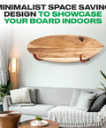 Wood Surfboard Rack For Longboards And Shortboards Indoor Outdoor Wall Mount Display Crafted In Minimal Dark Stained Wood