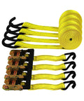 Heavy Duty Ratchet Cargo Tie Down Straps One And A Half Inch By Fifteen Feet 3000 Lbs Break Strength Four Pack With Dual J Hooks