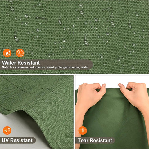 Close-up of Heavy Duty Canvas Tarp 6x8 Feet With Rustproof Grommets 12 Oz Water Resistant Canvas showing texture and hand holding tarp
