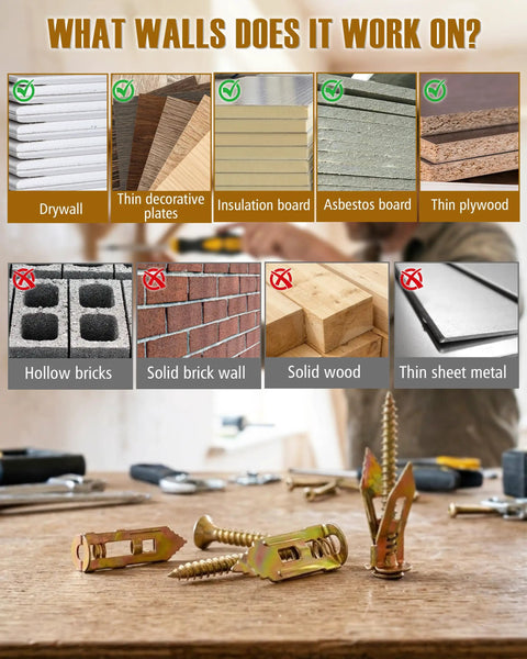 Heavy Duty Self Drilling Drywall Anchors And Screws Kit With 180 Pieces In One Case 90 Anchors And 90 Screws 0.47 X 1.18 Inch Hollow Wall Fasteners For Picture Frames Shelves And Wall Decor on drywall and thin plywood