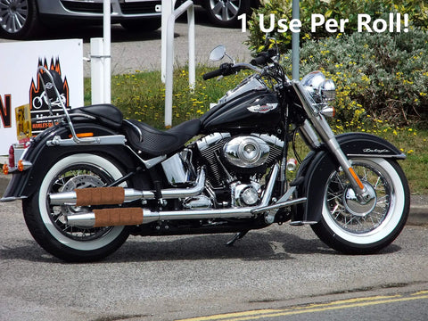 Heat Wrap That Hardens Like Steel For Exhaust Pipes And High Temp Repairs 2 Inch Roll applied on motorcycle exhaust pipes