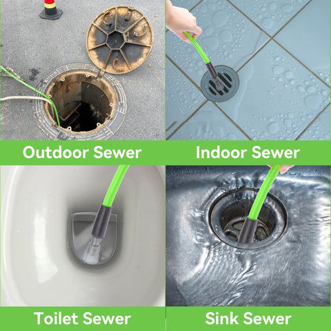 Sewer Jetter Kit For Pressure Washer With 100 Ft Hose And Short Gun, Button Nose, Rotating And Corner Nozzles in different sewers