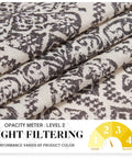 Close-up of Natural Linen Door Curtain For Privacy And Light Filtering Boho French Door Shade fabric with floral pattern