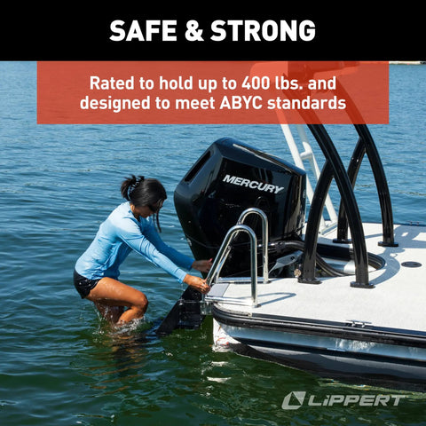 SureStep Pontoon Ladder With Slip Resistant Steps Saltwater Rated Aluminum Treads And Stainless Steel Handrails Easy Boarding For Kids And Pups Heavy Duty 400 Lb Capacity ABYC Compliant Boat Access on pontoon boat
