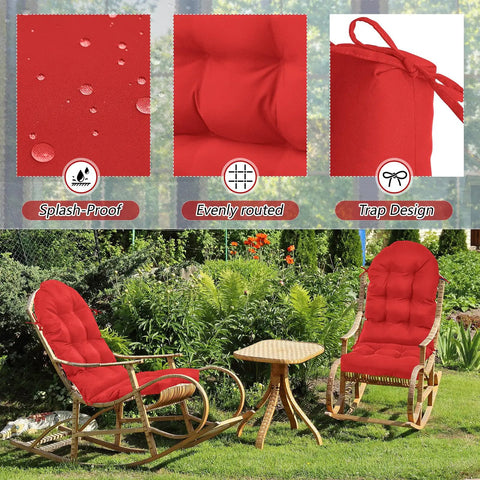 4 Piece Outdoor Patio Chair Cushions Set With Thick High Back Adirondack Rocking Chair Cushions Tufted Weatherproof Fade Resistant