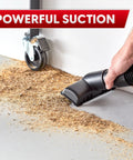 Vacuum cleaning debris with the 5 Gallon Wall Mount Wet Dry Vacuum With Remote Control Handle, 5 Peak HP Power, 78 CFM Airflow