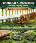 14 Panel 20 Ft No Dig Garden Fence Animal Barrier Kit for Dogs and Rabbits shown installed as edging border in yard.