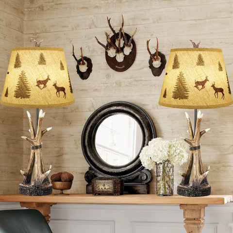 Deer Antler Table Lamps Set Of 2 3 Way Dimmable Touch Bedside Lamps For Living Room Rustic Cabin Style on wooden table