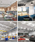 A19 LED Light Bulbs 150W Equivalent 17W 5000K Daylight White 1600 Lumen lighting in supermarket, workshop, factory, garage.
