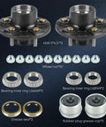Two Amazon trailer idler hub kits, 5x4.5 bolt pattern for 3500 lb trailers, with bearings, grease seals, and nuts