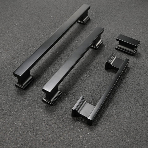 10 Pack 5 Inch Hole Centers Matte Black Cabinet Handles And Drawer Pulls, 6 Inch Overall Length displayed on dark surface