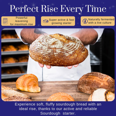 San Francisco Sourdough Starter Culture Kit For Bread Pizza Pancakes And More, baker holding fresh sourdough bread