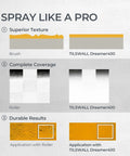 Comparative results of spray quality using TILS WALL Dreamer400 versus brush and roller for cabinet and wall painting.