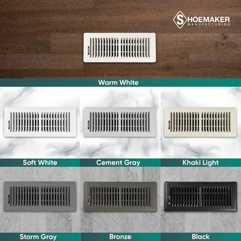 Heavy Duty Boss Grade 4x12 Floor Register Storm Gray Metal Vent Cover for Home Floors With Quiet Operation in multiple colors