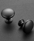 Matte Black Zinc Kitchen Cabinet Knobs And Drawer Pulls Set, 30 Pack, Euro Style Round Knobs for dressers, close-up view