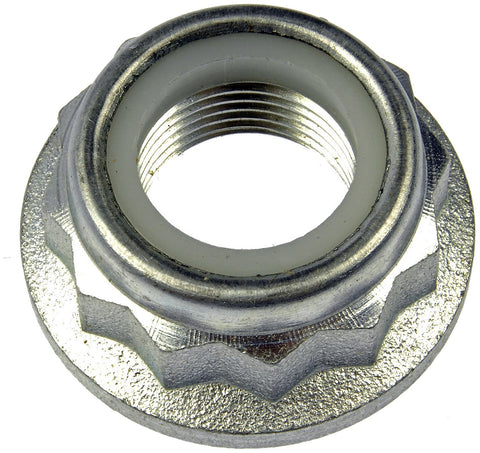 Close-up of a metallic nut part for Wheel Hub Assembly 930-800 Direct Replacement For Select Audi And Volkswagen Models Durable Long Lasting OEM Quality Hub