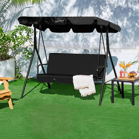3-Seat Patio Swing Chair With Adjustable Canopy And Removable Cushions Outdoor Cozy Glider Lounge For Patio Garden Yard Porch Weatherproof Frame Sturdy Steel Construction Black