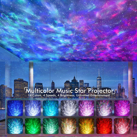 Star Projector Galaxy Night Light Dope Nebula Show With White Noise Music Player Bluetooth Speaker 14 Colors And Timer Remote
