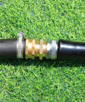 Heavy Duty Solid Brass Garden Hose Fittings Set With Three Quarter Inch GHT Double Male Connectors installed on hose