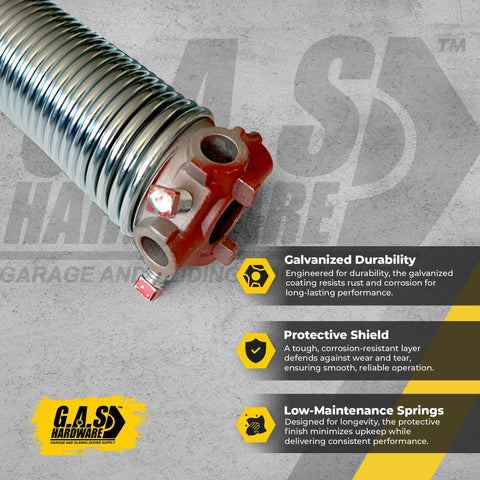 Garage Door Torsion Spring 243x2x28 Replacement In Galvanized Steel With Red Cone for durability and corrosion resistance.