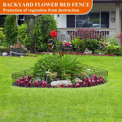No Dig Garden Border Fencing Kit With 6 Black Metal Panels 12 By 16 Inches Decorative Fence Barrier around flower bed