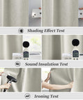 Testing 100 Percent Blackout Linen Curtains in Greyish Beige, 50x126 Inches for shading, sound insulation, and ironing durability.