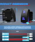 Blue Rock Lights Rocker Switch Kit With 5 Pin SPST On Off Toggle 20A 12V Blue LED Lights dimensions and jumper wires