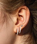 Stainless Steel Earring Set For Women, 10 Pairs, Includes Small Huggie Hoops, CZ Studs, And Glossy Spherical Studs, Versatile Stainless Steel Jewelry For Everyday Piercing Looks on ear
