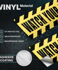 Watch Your Step Adhesive Vinyl Stickers Pack Two Count 10x3 Inch bright yellow black hazard sign, vinyl, waterproof