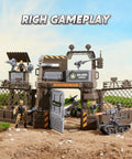 Ultimate Military Base Toys Set with towers, gates, motorcycle, action figures and tank turret in play environment.