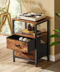 Two Drawer Nightstand Set With Open Shelf And Wooden Top Rustic Brown Bedside Table For Bedroom Fabric Drawer End Table