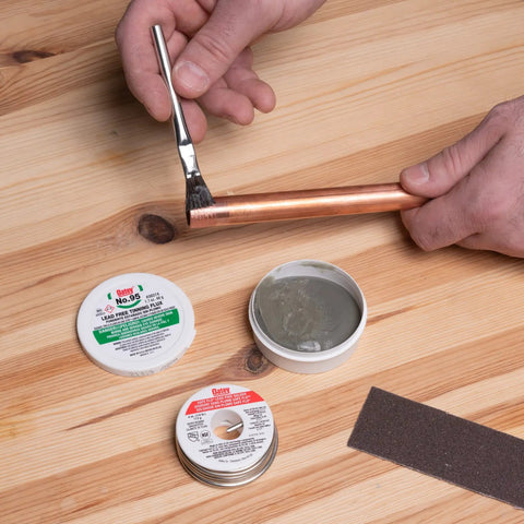 Lead Free Silver Safe Flo Solder Kit With One Quarter Pound Wire Solder Tinning Flux Abrasive Cloth And Application Brush for plumbing.